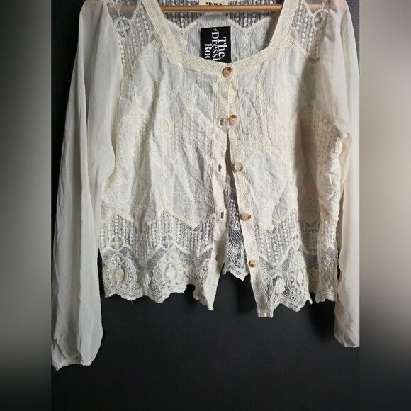 Adora Bone Cream Jamie Embroidered Blouse Sz M/L NWT Lace Embroidered Sheer - Picture 3 of 13